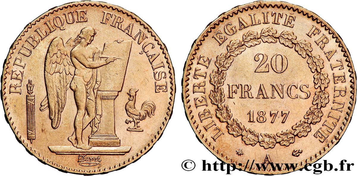 20 francs or Génie, Troisième République 1877 Paris F.533/5 SUP55 