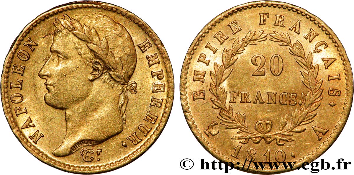 20 francs or Napoléon tête laurée, Empire français 1810 Paris F.516/9 SUP 