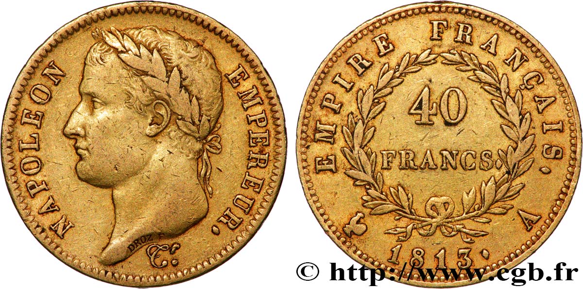 40 francs Napoléon tête laurée, Empire français 1813 Paris F.541/11 VF 