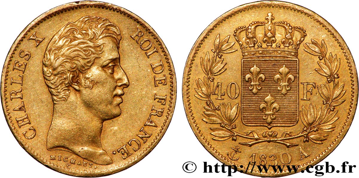 40 francs or Charles X, 2e type 1830 Paris F.544/5 MBC+ 