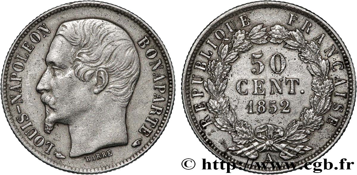 50 centimes Louis-Napoléon 1852 Paris F.185/1 XF 