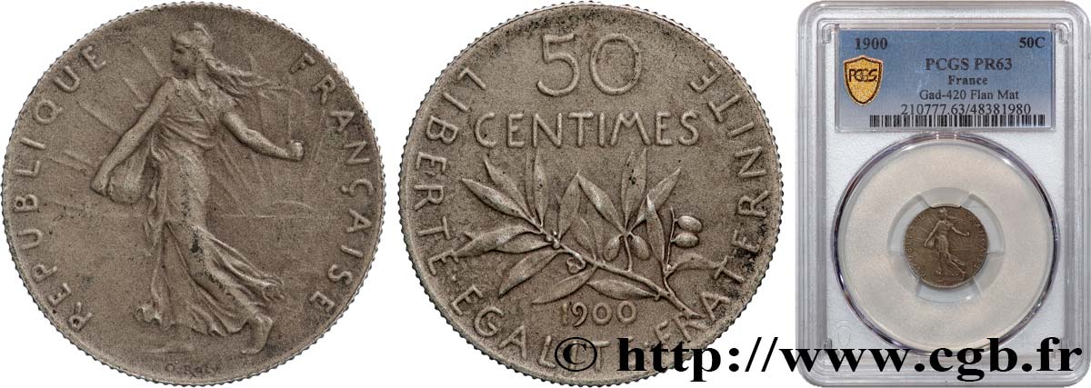 50 centimes Semeuse, flan mat 1900  F.190/7 MS63 PCGS