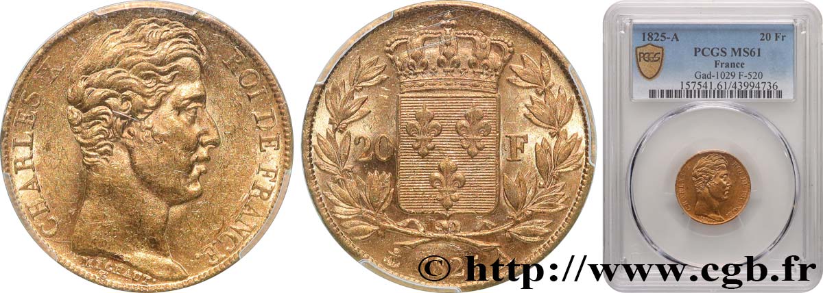 20 francs or Charles X 1825 Paris F.520/1 SPL61 PCGS