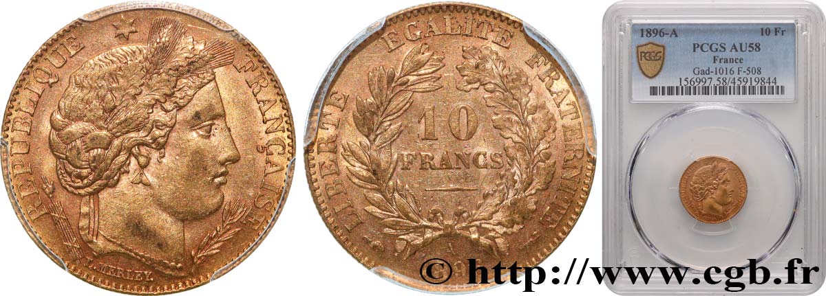 10 francs Cérès, Troisième république 1896 Paris F.508/4 SUP58 PCGS