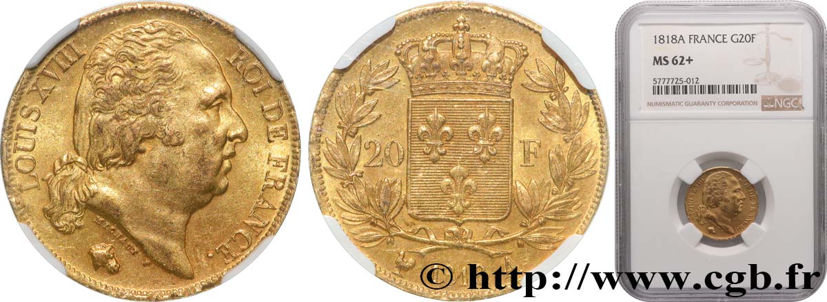20 francs or Louis XVIII, tête nue 1818 Paris F.519/10 VZ62 NGC