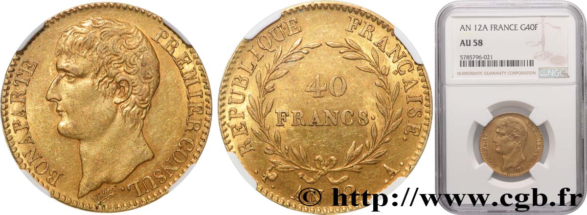 40 francs or Bonaparte Premier Consul 1804 Paris F.536/6 VZ58 NGC
