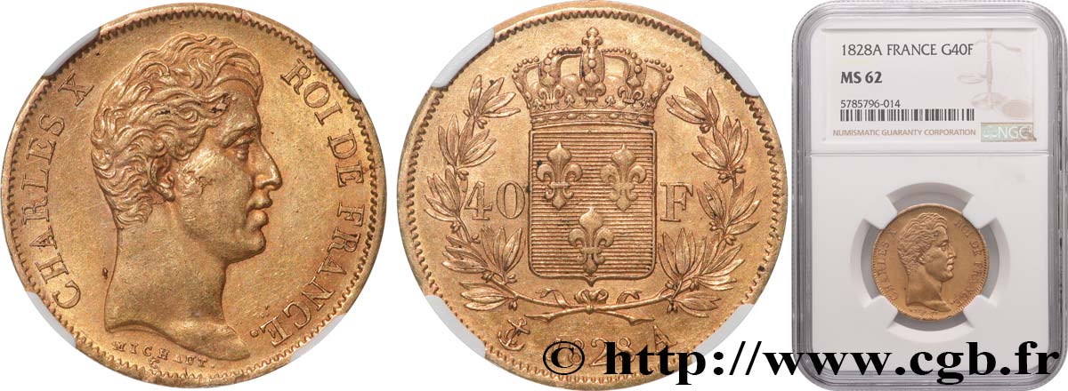 40 francs or Charles X, 2e type 1828 Paris F.544/3 SUP62 NGC