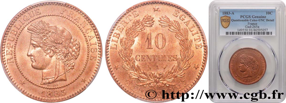 10 centimes Cérès 1883 Paris F.135/27 MS PCGS