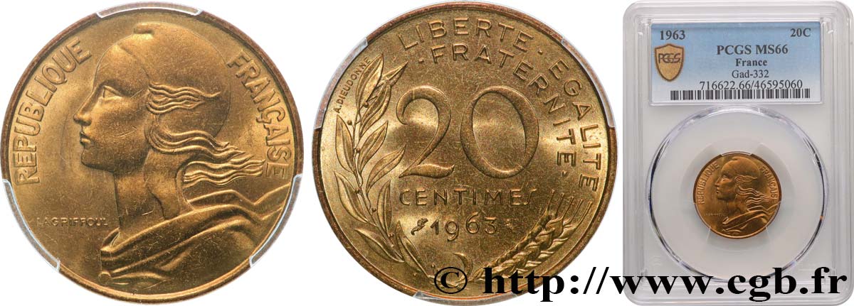 20 centimes Marianne 1963 Paris F.156/3 MS66 PCGS
