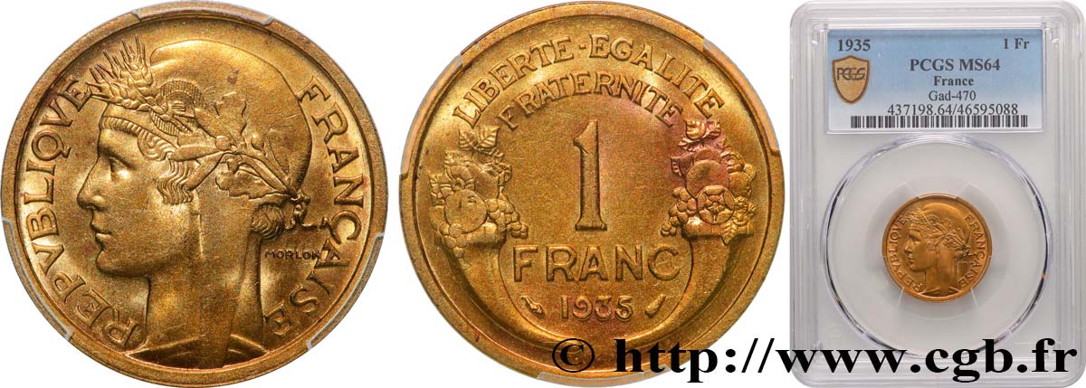 1 franc Morlon 1935 Paris F.219/6 MS64 PCGS