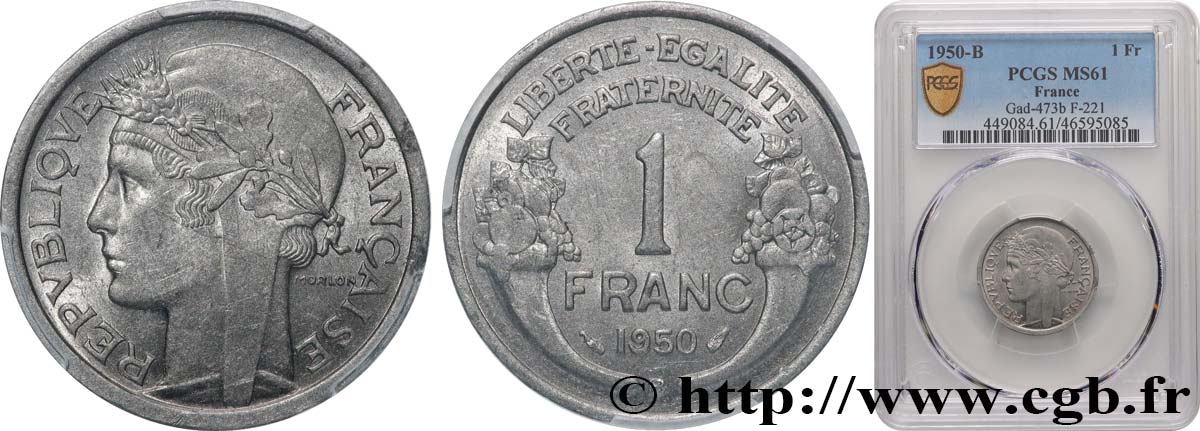 1 franc Morlon, légère 1950 Beaumont-Le-Roger F.221/18 EBC61 PCGS