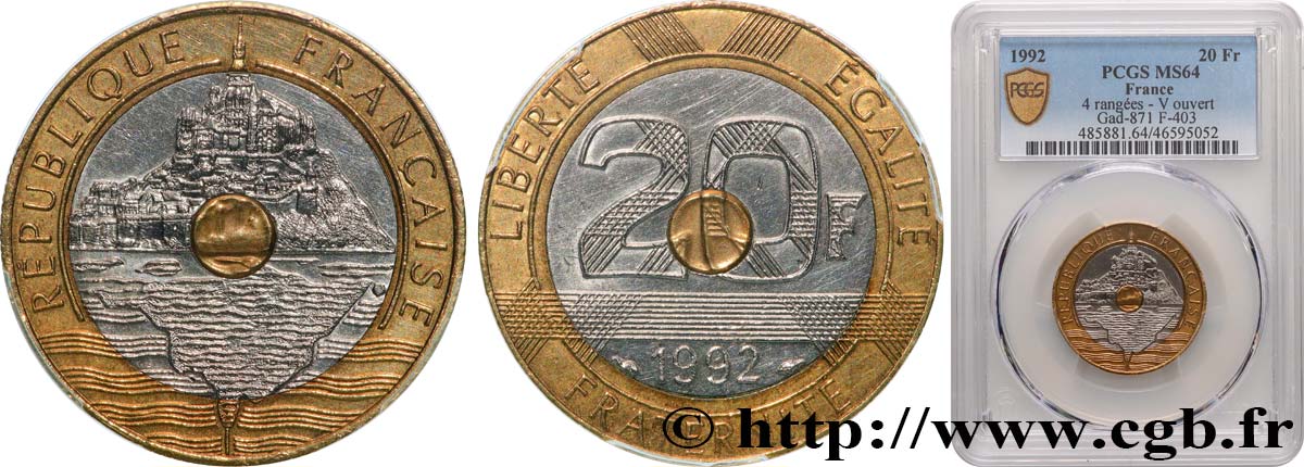 20 francs Mont Saint-Michel 1992 Pessac F.403/5 MS64 PCGS
