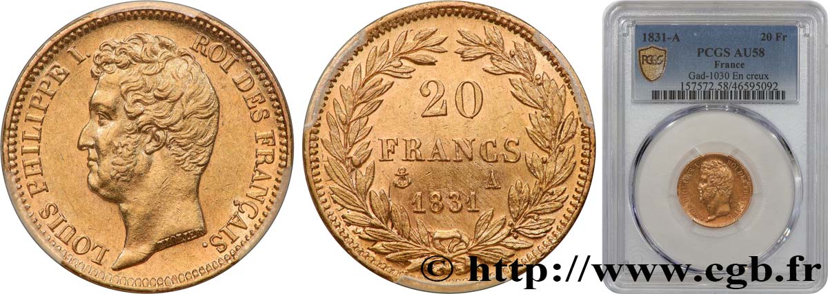 20 francs or Louis-Philippe, Tiolier, tranche inscrite en creux 1831 Paris F.524/2 VZ58 PCGS