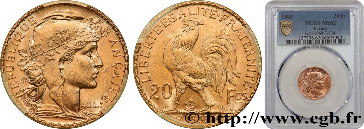 20 francs or Coq, Dieu protège la France 1903 Paris F.534/8 SUP62 PCGS