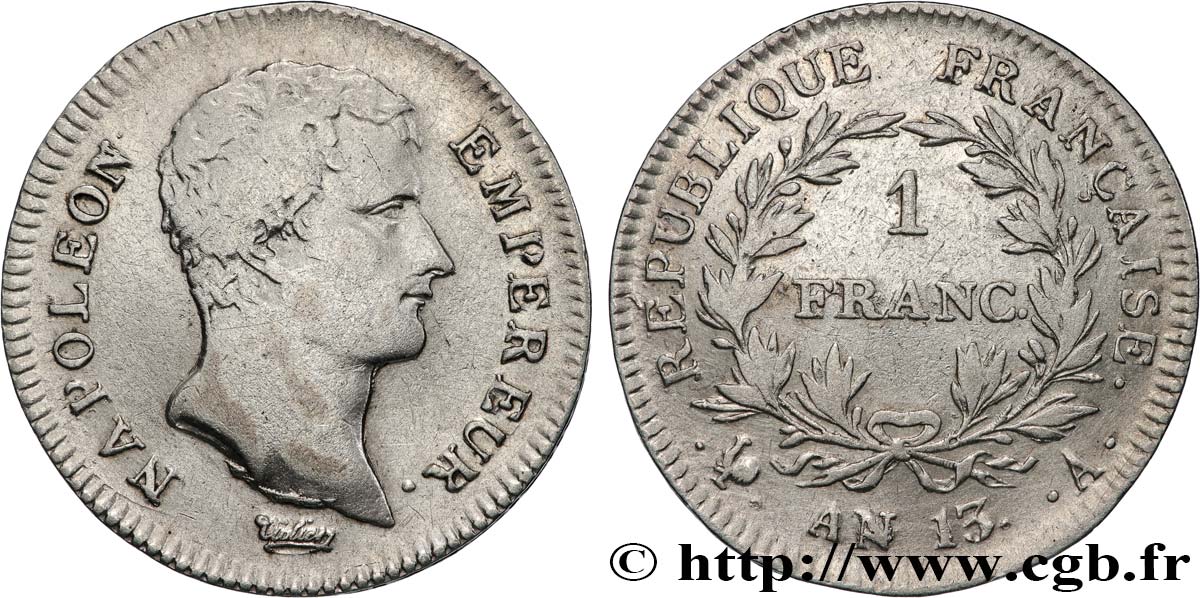 1 franc Napoléon Empereur, Calendrier révolutionnaire 1805 Paris F.201/14 TB 