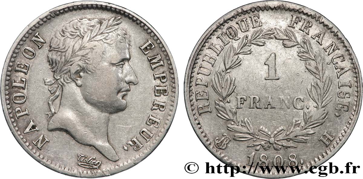 1 franc Napoléon Ier tête laurée, République française 1808 La Rochelle F.204/6 TTB 