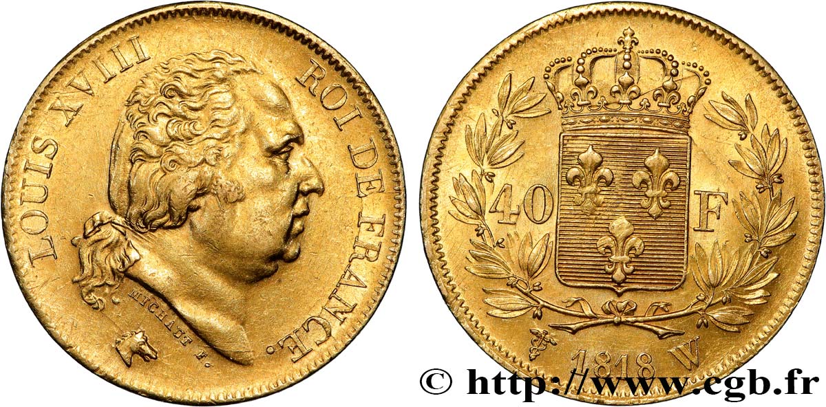 40 francs or Louis XVIII 1818 Lille F.542/8 SUP58 