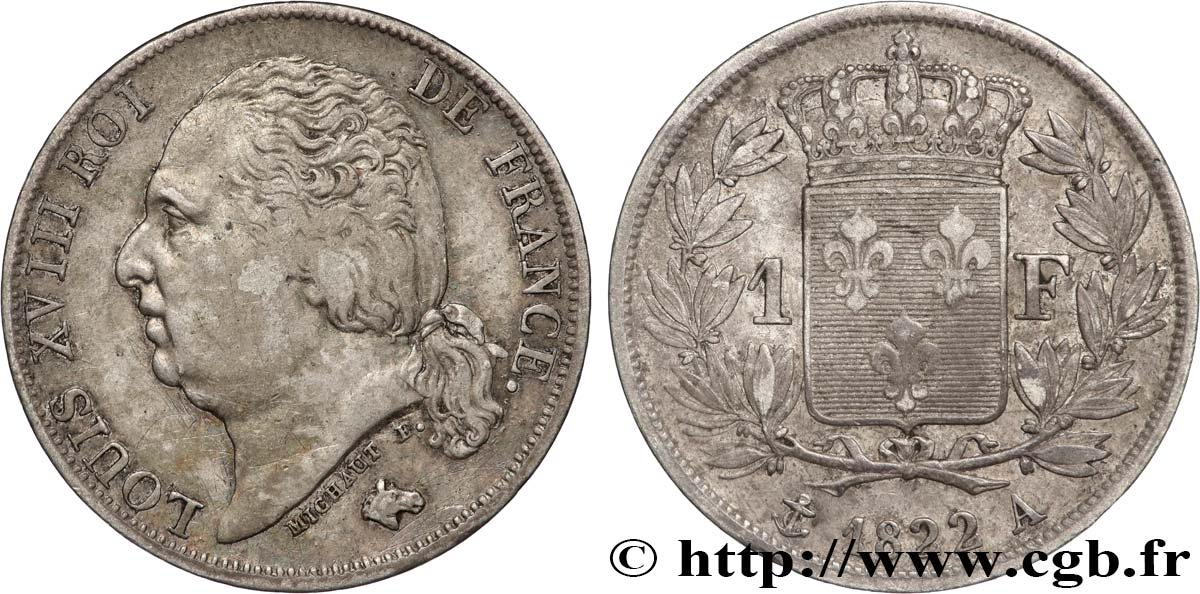 1 franc Louis XVIII 1822 Paris F.206/40 TB 
