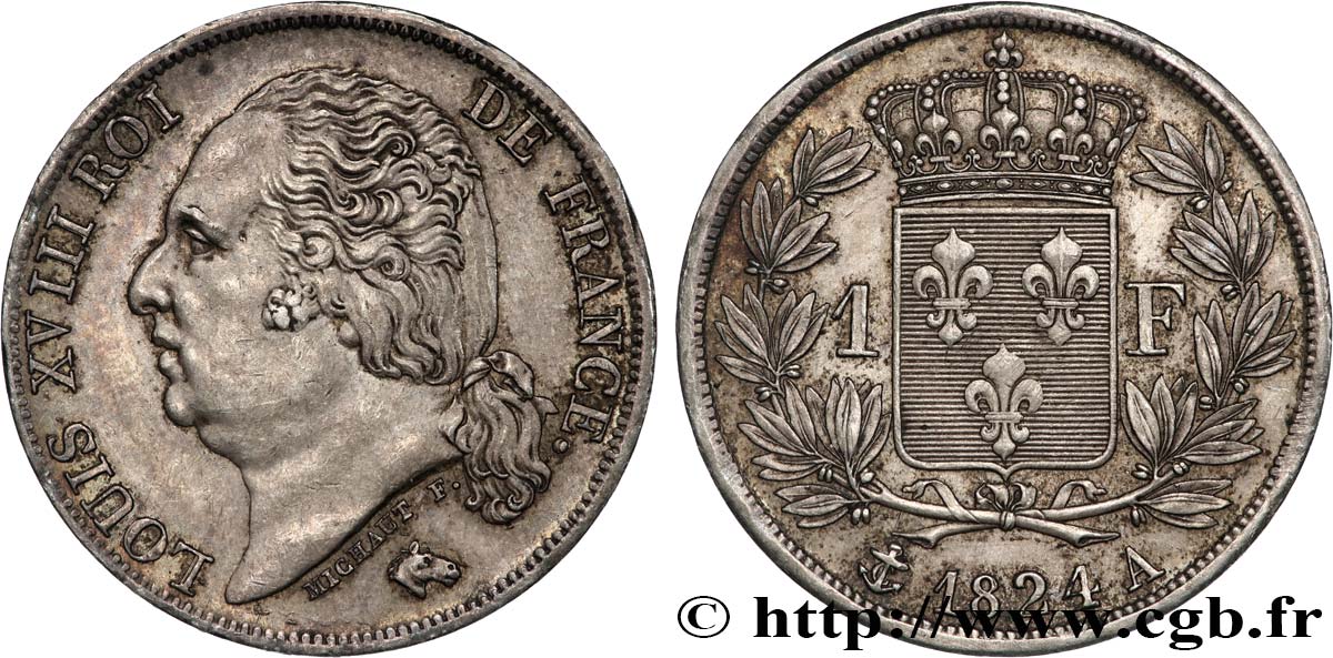 1 franc Louis XVIII 1824 Paris F.206/56 SPL55 