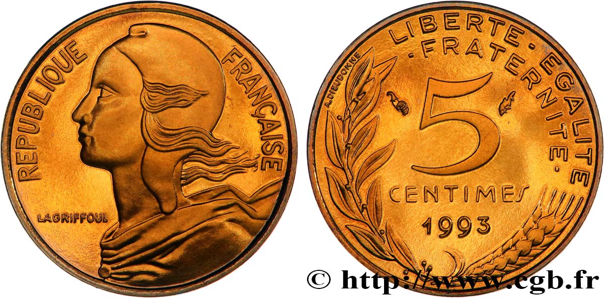 5 centimes Marianne, BE (Belle Épreuve), 4 plis 1993 Pessac F.125/33 var. FDC 