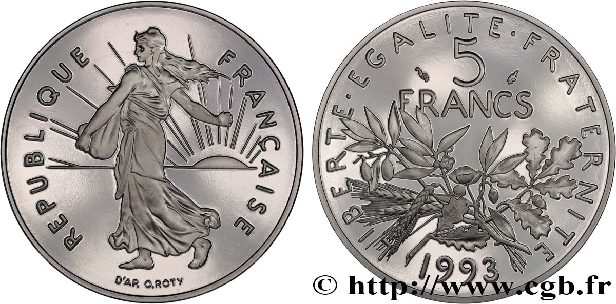 5 francs Semeuse, nickel, Belle Épreuve 1993 Pessac F.341/27 var. FDC 