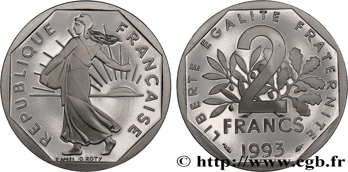 2 francs Semeuse, nickel, BE (Belle Épreuve) 1993 Pessac F.272/19 var. FDC 