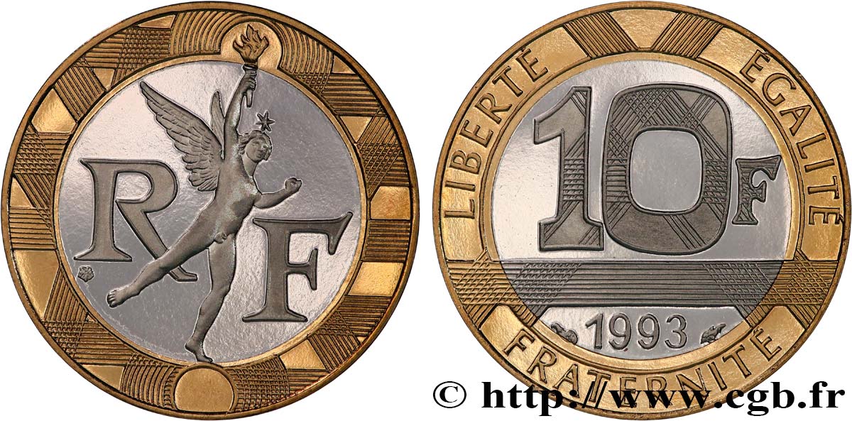 10 francs Génie de la Bastille, Belle Épreuve 1993 Pessac F.375/10 var. FDC 