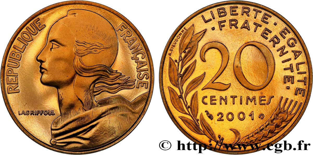 20 centimes Marianne, BE (Belle Épreuve) 2001 Pessac F.156/46 var. MS 