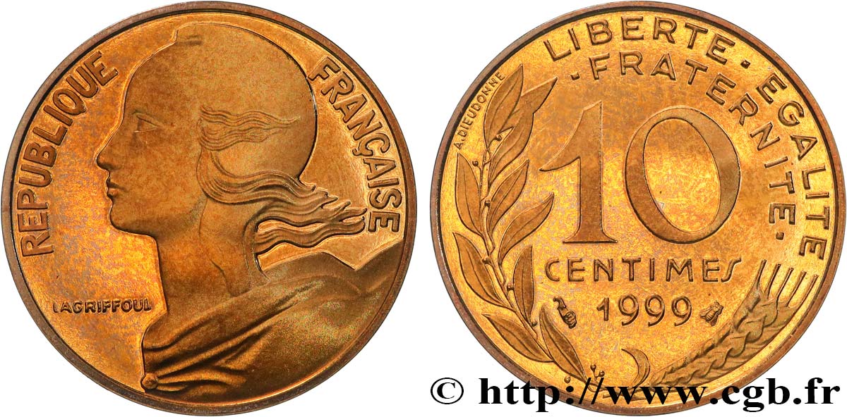 10 centimes Marianne, BE (Belle Épreuve) 1999 Pessac F.144/43 var. FDC 