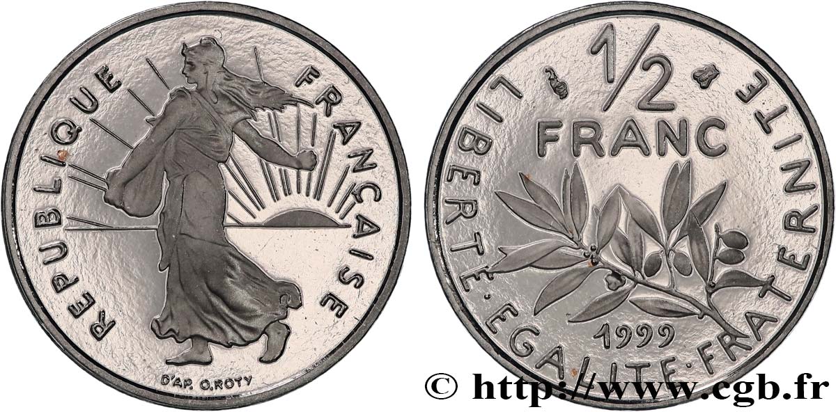 1/2 franc Semeuse, BE (Belle Épreuve) 1999 Pessac F.198/42 var. FDC 