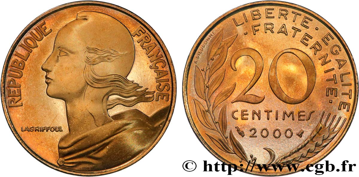 20 centimes Marianne, BE (Belle Épreuve) 2000 Pessac F.156/45 var. FDC 