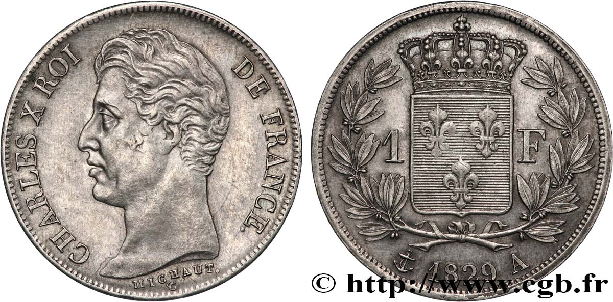 1 franc Charles X, matrice du revers à quatre feuilles 1829 Paris F.207A/12 SUP60 