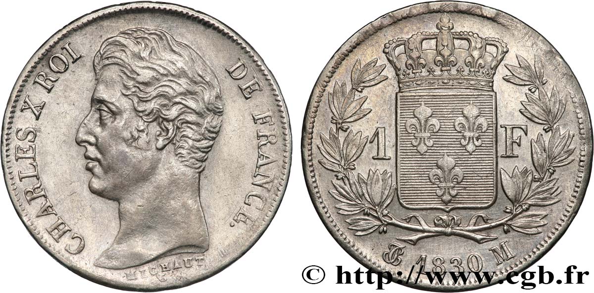 1 franc Charles X, matrice du revers à quatre feuilles 1830 Toulouse F.207A/31 MBC 
