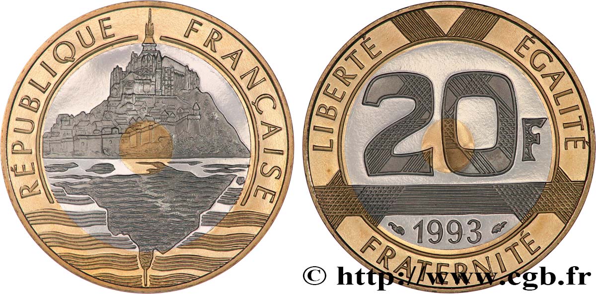 20 francs Mont Saint-Michel, Belle Épreuve 1993 Pessac F.403/7 var. FDC 