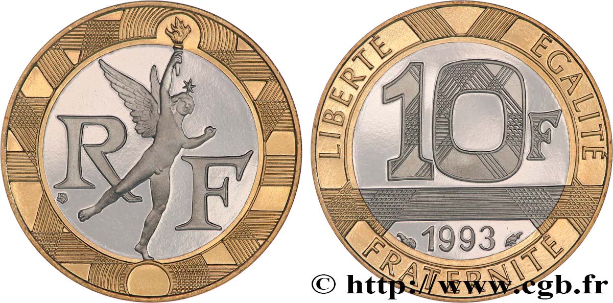 10 francs Génie de la Bastille, Belle Épreuve 1993 Pessac F.375/10 var. FDC 