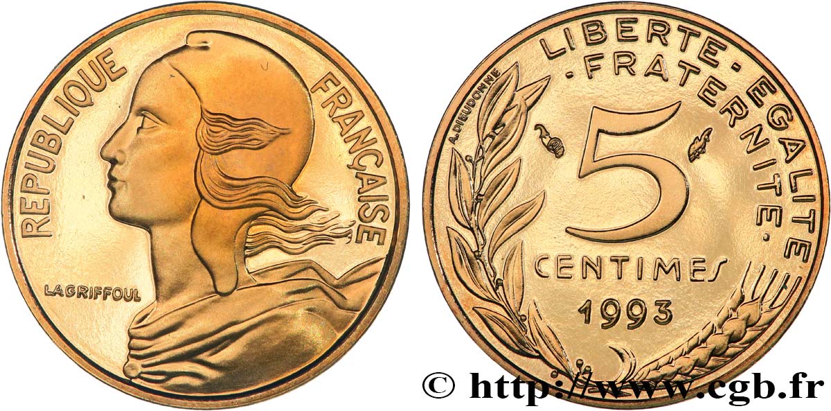5 centimes Marianne, BE (Belle Épreuve), 4 plis 1993 Pessac F.125/33 var. ST 