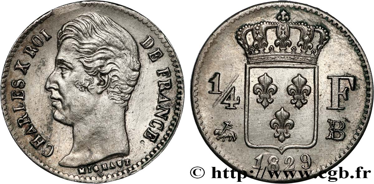 1/4 franc Charles X 1829 Rouen F.164/30 EBC 