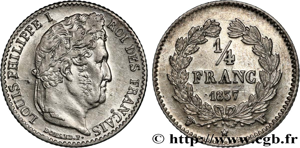 1/4 franc Louis-Philippe 1837 Lille F.166/68 VZ 