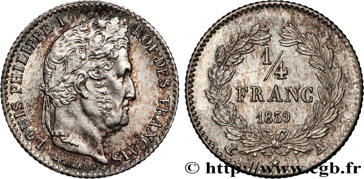 1/4 franc Louis-Philippe 1839 Paris F.166/74 SUP62 