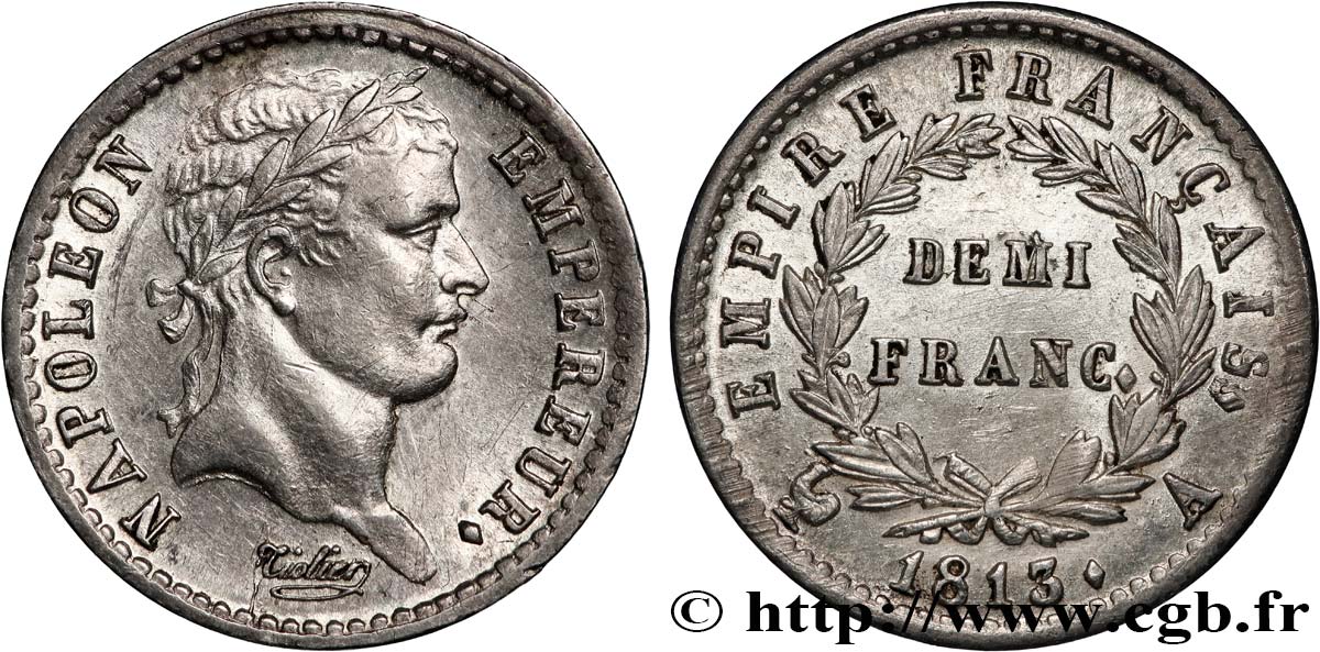 Demi-franc Napoléon Ier tête laurée, Empire français 1813 Paris F.178/49 SUP 