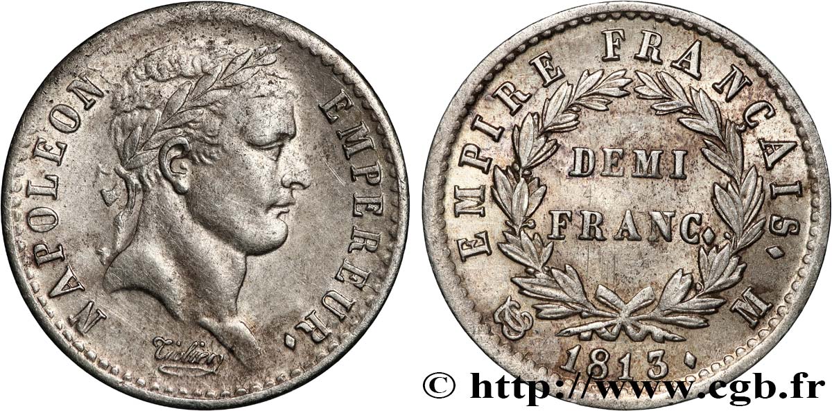 Demi-franc Napoléon Ier tête laurée, Empire français 1813 Toulouse F.178/57 TTB+ 