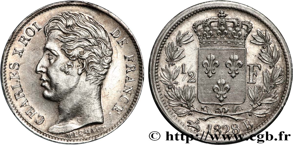 1/2 franc Charles X 1828 Rouen F.180/26 MS63 