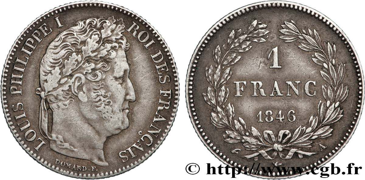 1 franc Louis-Philippe, couronne de chêne 1846 Paris F.210/105 MBC 