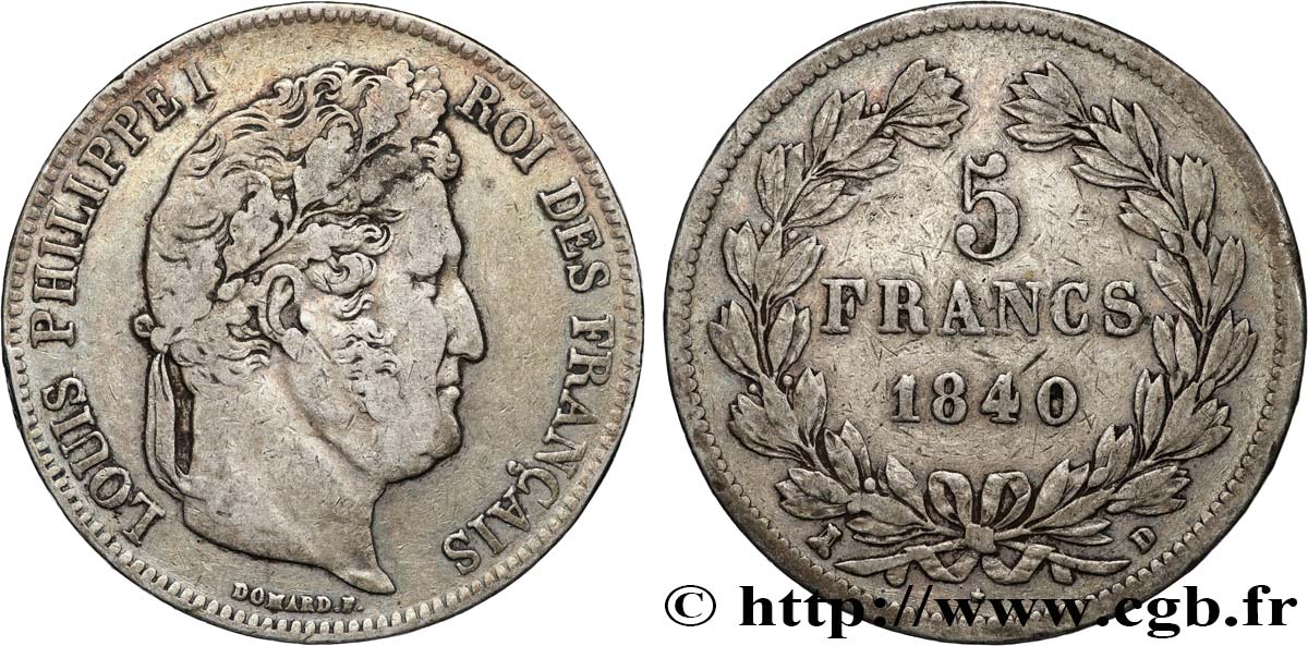 5 francs IIe type Domard 1840 Lyon F.324/86 MB25 