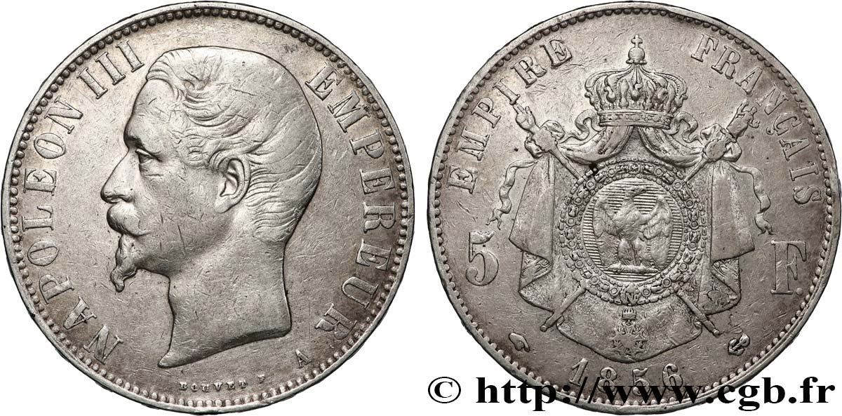 5 francs Napoléon III, tête nue 1856 Paris F.330/6 VF 