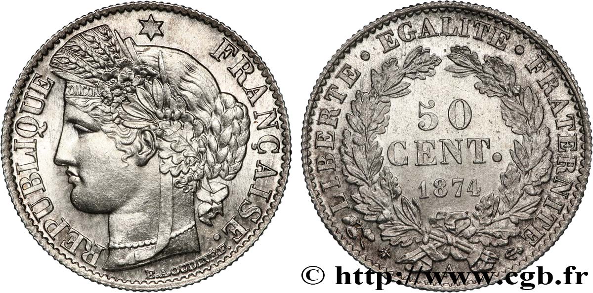 50 centimes Cérès, IIIe République 1874 Paris F.189/7 SC64 