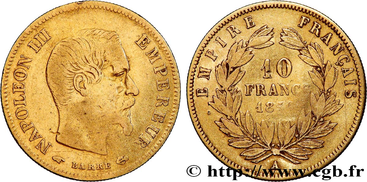 10 francs or Napoléon III, tête nue 1856 Paris F.506/3 VG 