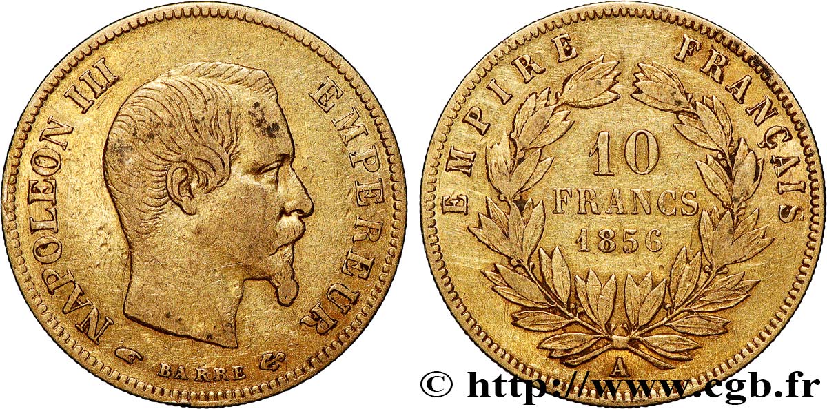 10 francs or Napoléon III, tête nue 1856 Paris F.506/3 TB 