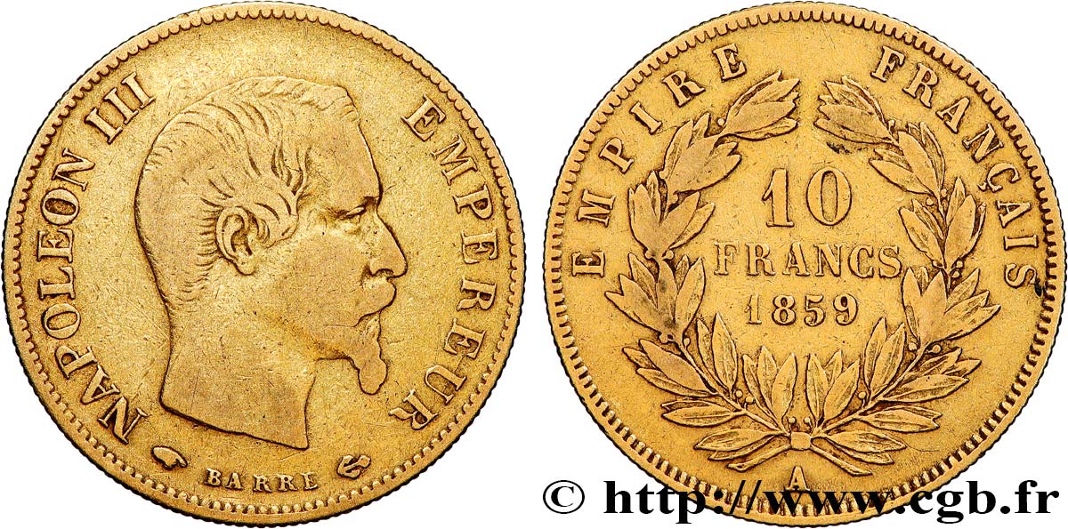 10 francs or Napoléon III, tête nue 1859 Paris F.506/7 BC 