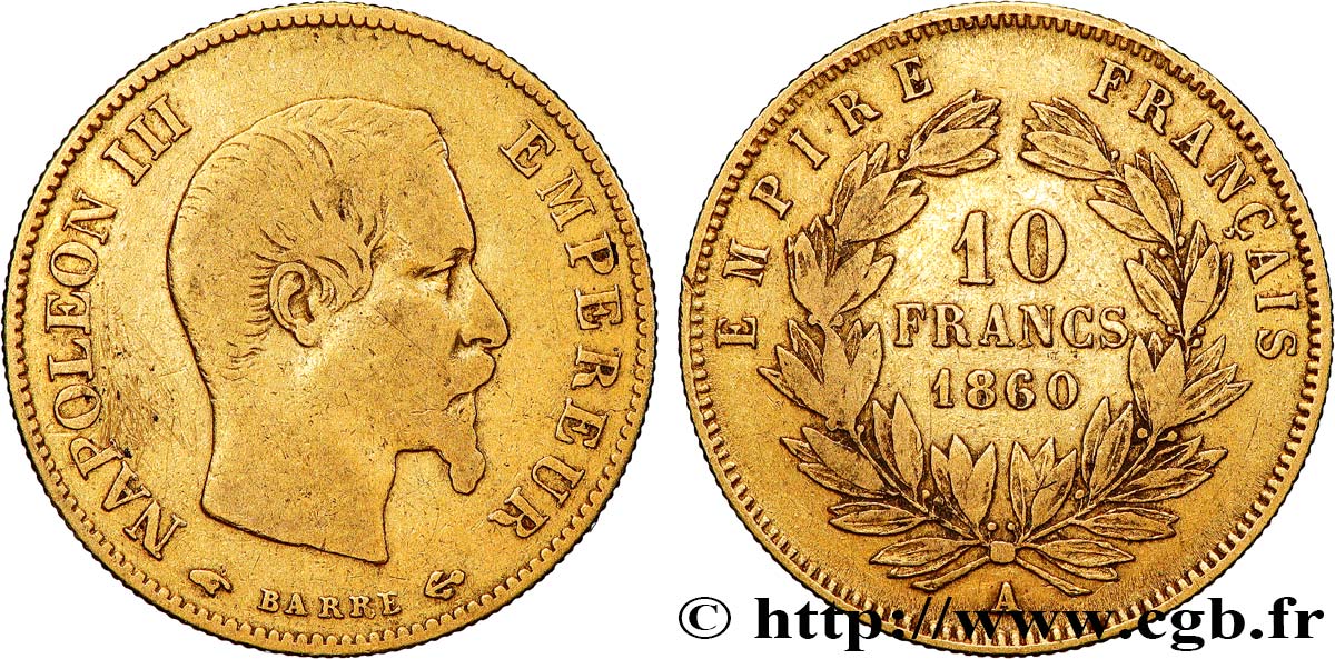 10 francs or Napoléon III, tête nue 1860 Paris F.506/9 S 